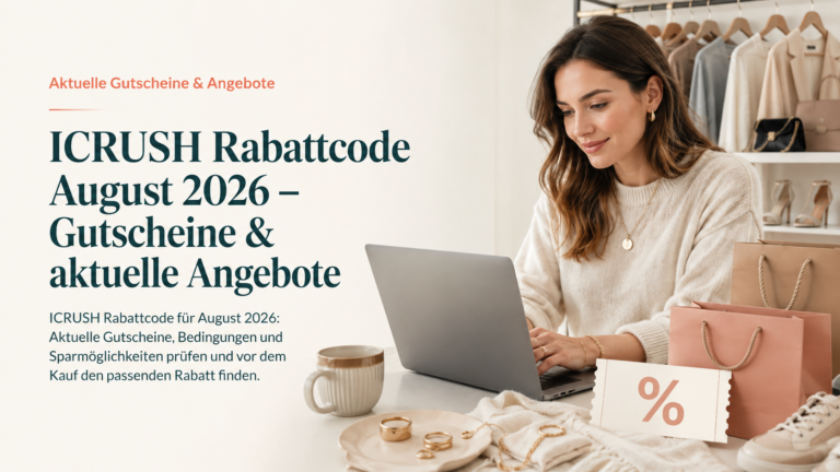 ICRUSH Rabattcode August 2026 mit aktuellen Gutscheinen, Angeboten und Fashion-Sparmöglichkeiten beim Online-Shopping.